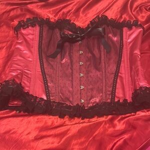 Well Made Elegant Pink Corset with Black Lace Trim